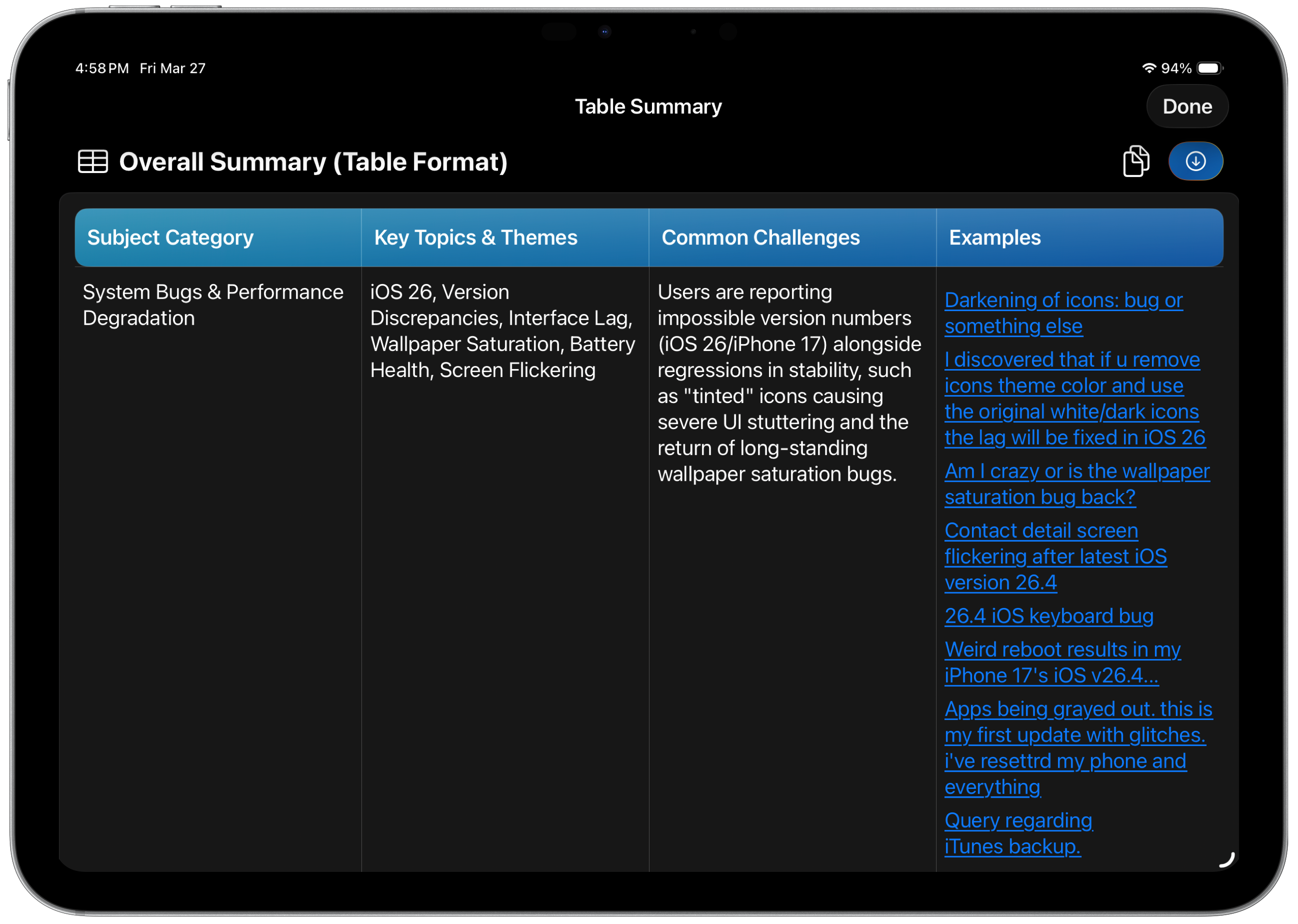 Batch Summarize - Table Summary